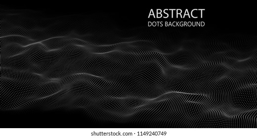 Wave of particles. Abstract background with a dynamic wave. Big data. Vector illustration.