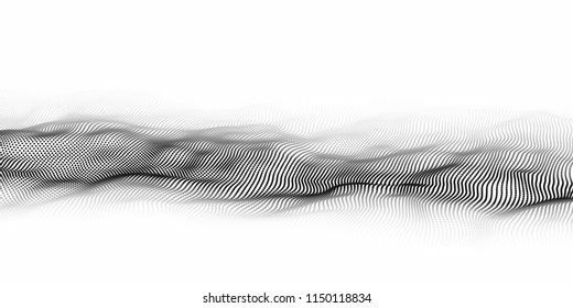 Wave of particles. Abstract background with a dynamic wave. Big data. Vector illustration.