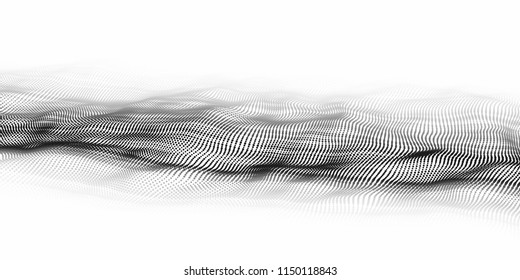 Wave of particles. Abstract background with a dynamic wave. Big data. Vector illustration.