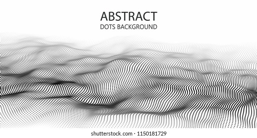 Wave of particles. Abstract background with a dynamic wave. Big data. Vector illustration.