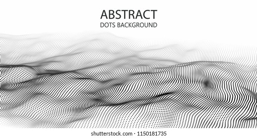 Wave of particles. Abstract background with a dynamic wave. Big data. Vector illustration.