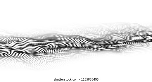 Wave of particles. Abstract background with a dynamic wave. Big data. Vector illustration.