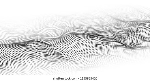 Wave of particles. Abstract background with a dynamic wave. Big data. Vector illustration.