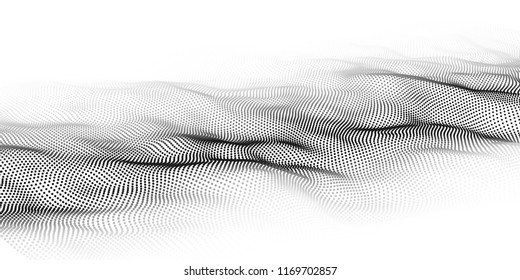 Wave of particles. Abstract background with a dynamic wave. Big data. Vector illustration.