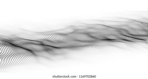 Wave of particles. Abstract background with a dynamic wave. Big data. Vector illustration.