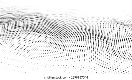 Wave of particles. Abstract background with a dynamic wave. Big data. Vector illustration.