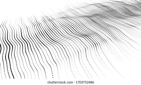 Wave of particles. Abstract background with a dynamic wave. Big data. Vector illustration.