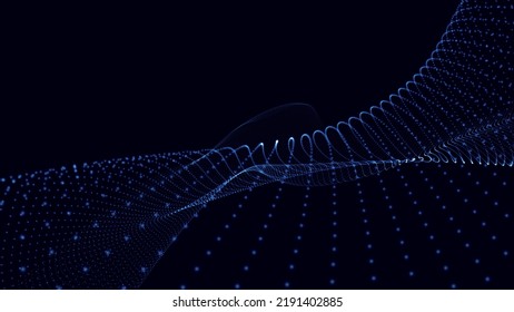 Wave of particles. Abstract background with a dynamic wave. Big data. Vector illustration.