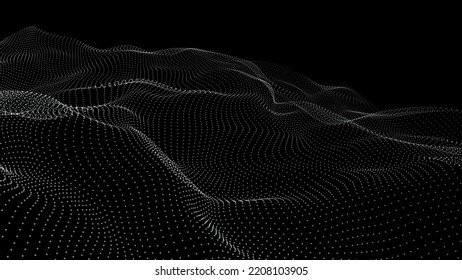 Wave of particles. Abstract background with a dynamic wave. Big data. Vector illustration.