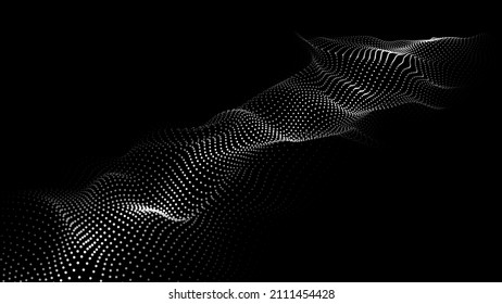 A wave of particles. Abstract dark background with dynamic wave. The concept of technological background. Big data. Vector illustration.