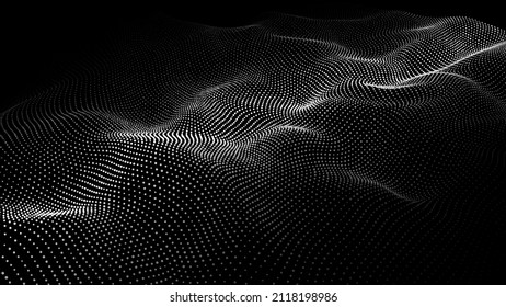 A wave of particles. Abstract dark background with dynamic wave. The concept of technological background. Big data. Vector illustration.