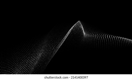 Eine Welle von Teilchen. Abstrakter dunkler Hintergrund mit dynamischer Welle. Das Konzept des technologischen Hintergrunds. Big Data. Vektorgrafik.