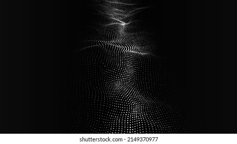 A wave of particles. Abstract dark background with dynamic wave. The concept of technological background. Big data. Vector illustration.