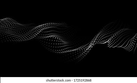 Wave Of Particles. Abstract Wave Dots In Dark Background. Big Data. Technology Background