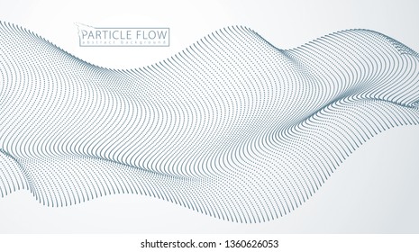 Wave of particles. Blurred dots vector abstract background. Beautiful wave shaped array of defocused points.