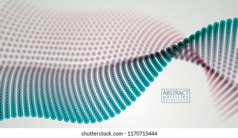 Wave of particles. Blurred lights vector abstract background. Beautiful wave shaped array of glowing dots.