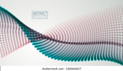 Wave of particles. Blurred lights vector abstract background. Beautiful wave shaped array of glowing dots.