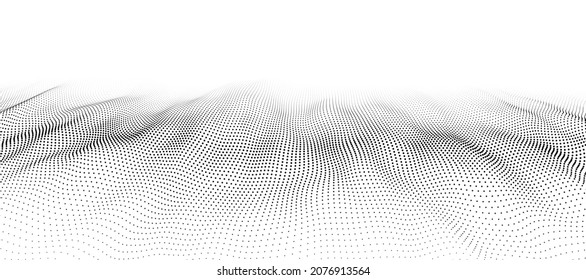 Wave of particles. Digital wave background concept. Abstract technology background. Big data visualization. Vector illustration.