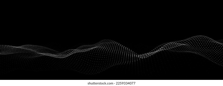 Wave of particles. Digital wave background concept. Abstract technology background. Big data visualization. Vector illustration.