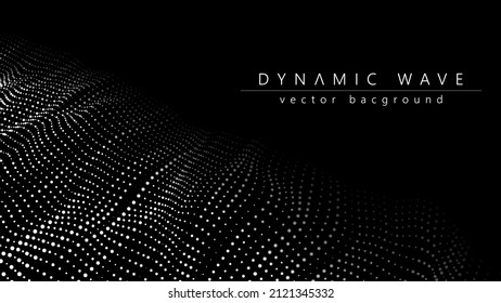 Wave of particles. Dynamic wave. Futuristic point wave. Big data technology background .Vector illustration