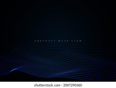 Wave of particles. Futuristic blue dots background with a dynamic wave. Big data.