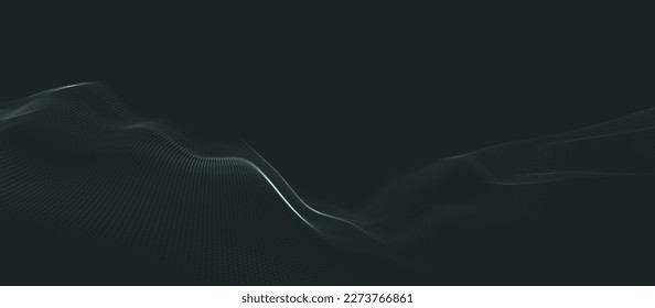 Wave of particles. Futuristic dots pattern on light background. Big data digital code. Technology or Science Banner. 3D rendering. Vector illustration.