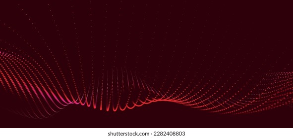 Wave of particles. Futuristic dots pattern on dark background. Big data digital code. Technology or Science Banner. 3D rendering. Vector illustration.
