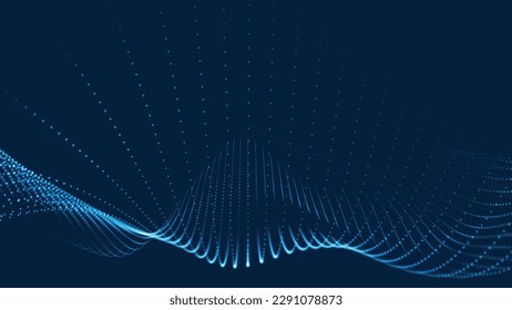 Welle von Partikeln. Futuristische Punktmuster auf dunklem Hintergrund. Digitaler Big-Data-Code. Technologie- oder Wissenschaftsbanner. 3D-Darstellung. Vektorgrafik.