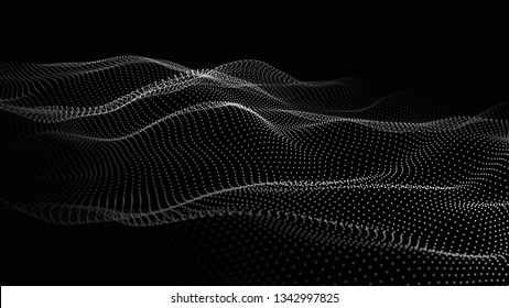 Wave of particles. Futuristic point wave. Vector illustration. Abstract background with a dynamic wave. Wave 3d.
