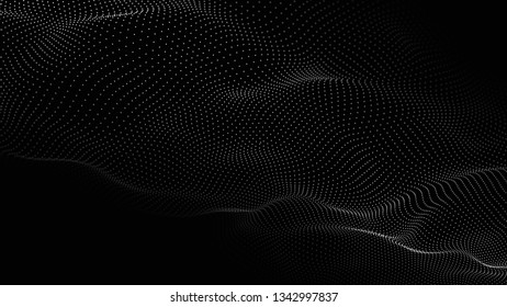 Wave of particles. Futuristic point wave. Vector illustration. Abstract background with a dynamic wave. Wave 3d.