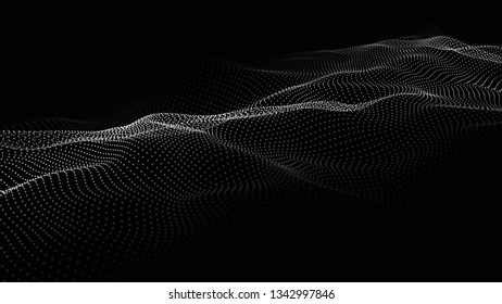 Wave of particles. Futuristic point wave. Vector illustration. Abstract background with a dynamic wave. Wave 3d.