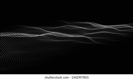 Wave of particles. Futuristic point wave. Vector illustration. Abstract background with a dynamic wave. Wave 3d.