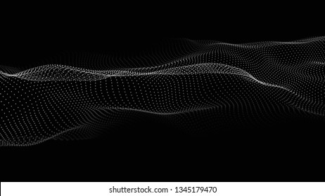 Wave of particles. Futuristic point wave. Vector illustration. Abstract background with a dynamic wave. Wave 3d