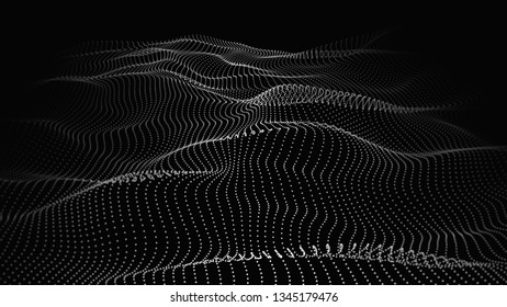 Wave of particles. Futuristic point wave. Vector illustration. Abstract background with a dynamic wave. Wave 3d