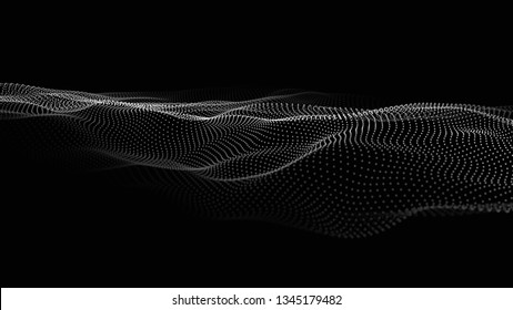 Wave of particles. Futuristic point wave. Vector illustration. Abstract background with a dynamic wave. Wave 3d