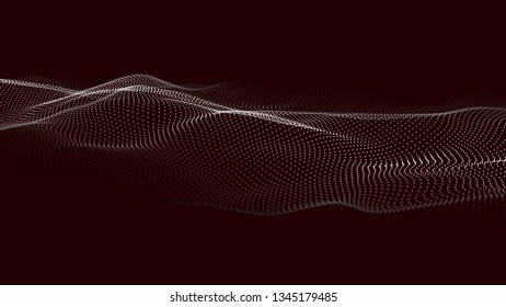 Wave of particles. Futuristic point wave. Vector illustration. Abstract background with a dynamic wave. Wave 3d