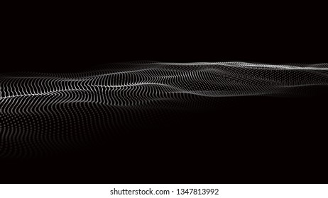 Wave of particles. Futuristic point wave. Vector illustration. Abstract background with a dynamic wave. Wave 3d