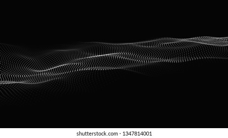 Wave of particles. Futuristic point wave. Vector illustration. Abstract background with a dynamic wave. Wave 3d