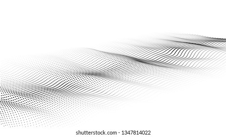 Wave of particles. Futuristic point wave. Vector illustration. Abstract background with a dynamic wave. Wave 3d
