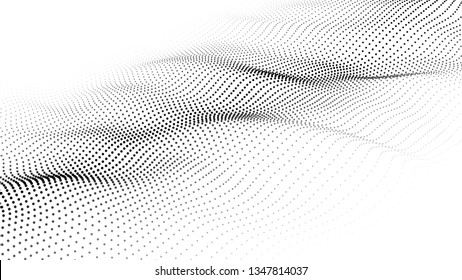 Wave of particles. Futuristic point wave. Vector illustration. Abstract background with a dynamic wave. Wave 3d