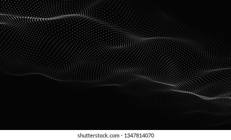 Wave of particles. Futuristic point wave. Vector illustration. Abstract background with a dynamic wave. Wave 3d