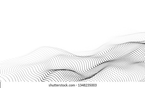 Ola de partículas. Ola puntera futurista. Ilustración vectorial. Fondo abstracto con una onda dinámica. Onda 3d