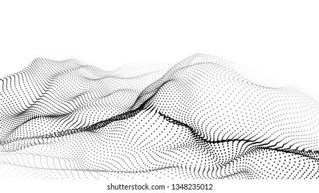 Wave of particles. Futuristic point wave. Vector illustration. Abstract background with a dynamic wave. Wave 3d