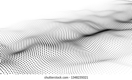 Wave of particles. Futuristic point wave. Vector illustration. Abstract background with a dynamic wave. Wave 3d