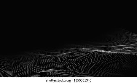 Wave of particles. Futuristic point wave. Vector illustration. Abstract background with a dynamic wave. Wave 3d