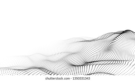 Wave of particles. Futuristic point wave. Vector illustration. Abstract background with a dynamic wave. Wave 3d