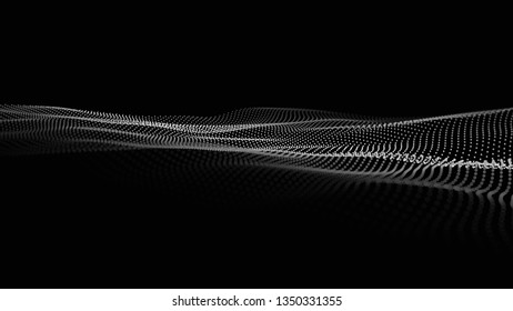 Wave of particles. Futuristic point wave. Vector illustration. Abstract background with a dynamic wave. Wave 3d