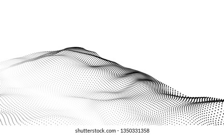 Wave of particles. Futuristic point wave. Vector illustration. Abstract background with a dynamic wave. Wave 3d