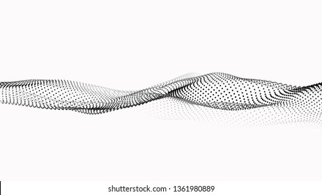 Wave of particles. Futuristic point wave. Vector illustration. Abstract background with a dynamic wave. Wave 3d