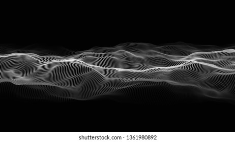 Wave of particles. Futuristic point wave. Vector illustration. Abstract background with a dynamic wave. Wave 3d